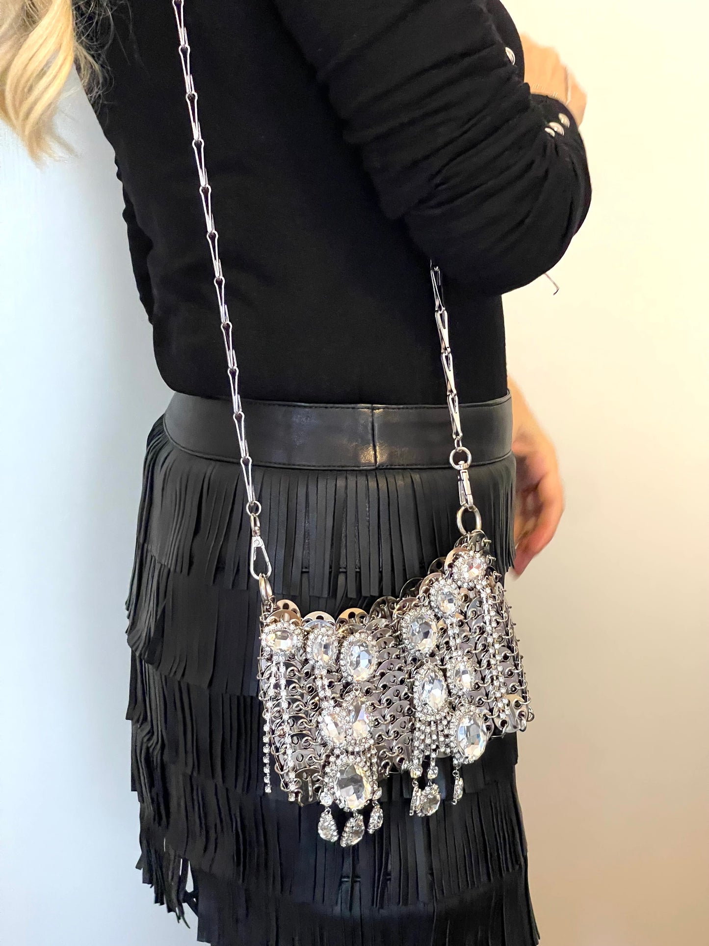Metal Bag Crystal Charms Phone Holder Style Paco Rabanne ( Style 2 )