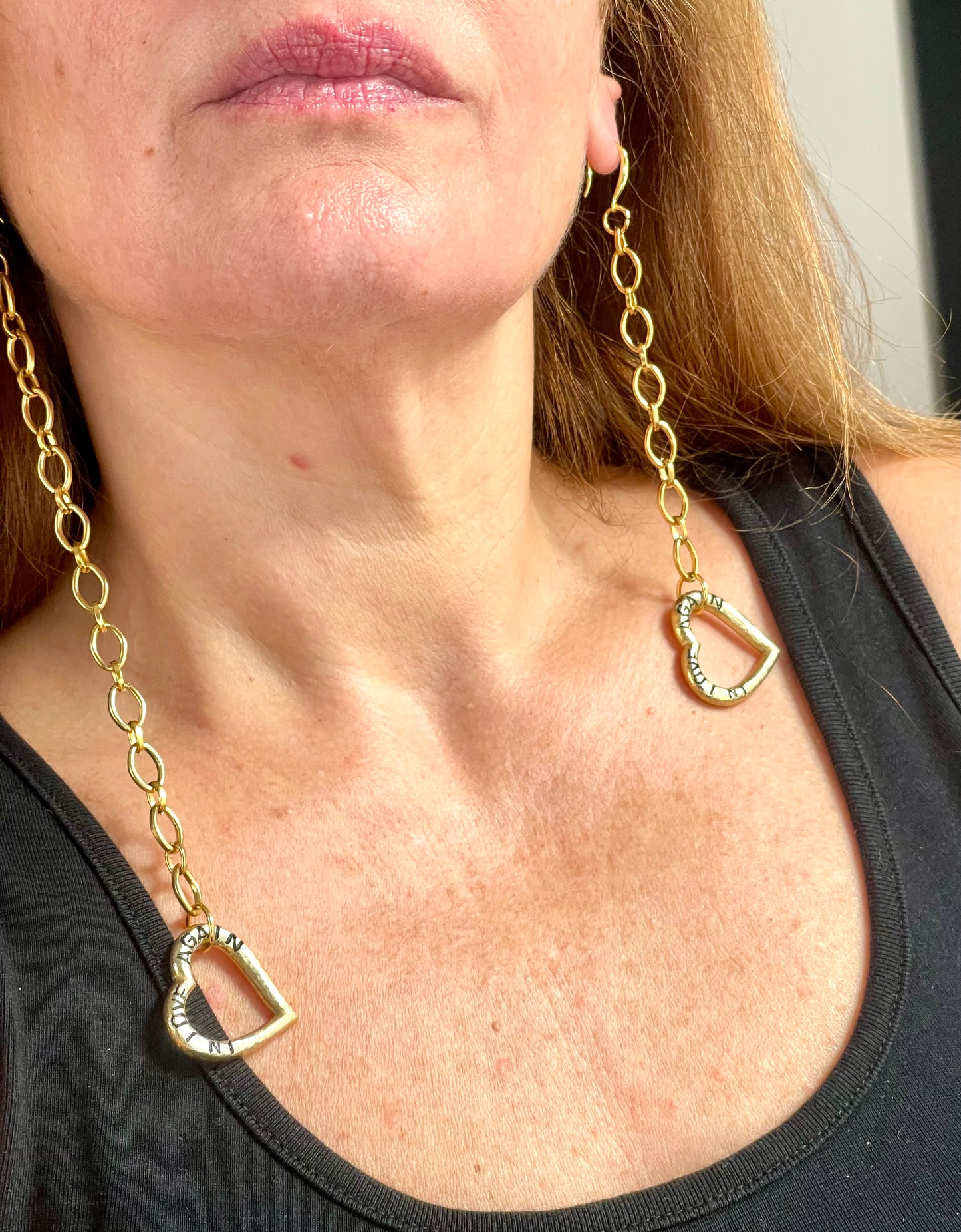 Vintage Yves Saint Laurent “In Love Again” Heart Pendant Upcycled Gold Tone Earrings