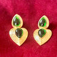 Boucles d'oreilles Tear Drop Gold &amp; Green Remake design vintage