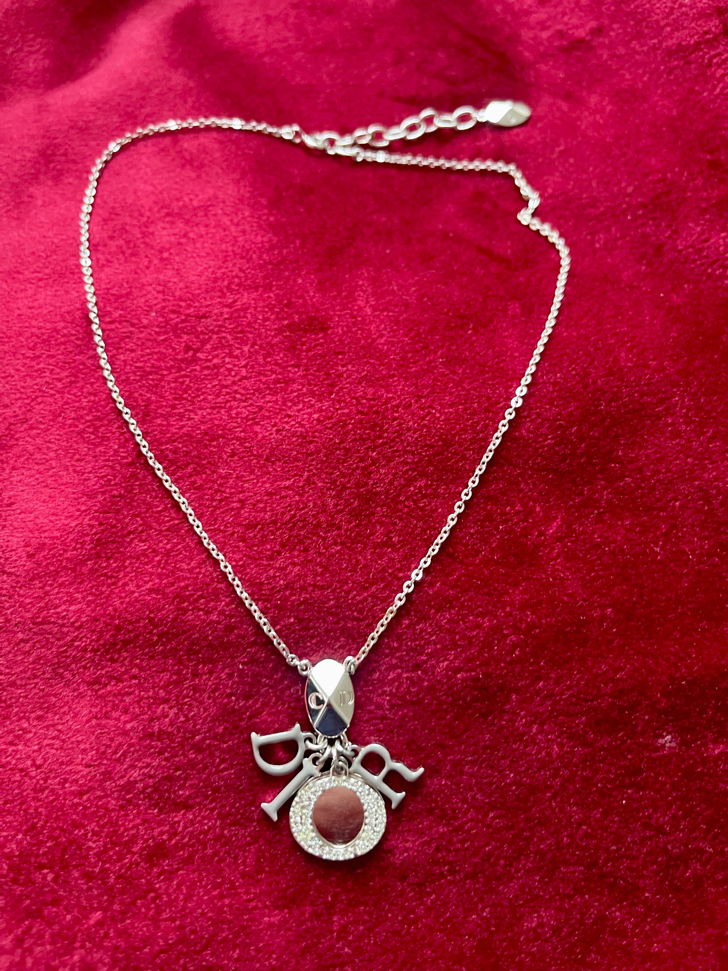 Short Vintage Dior Gourmet Necklace with Grey Enameled Letters