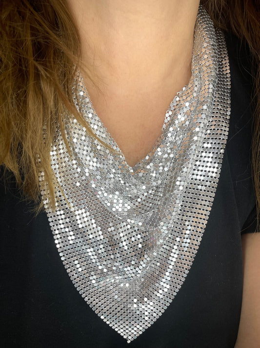 Silver Pixel Metal Scarf Necklace