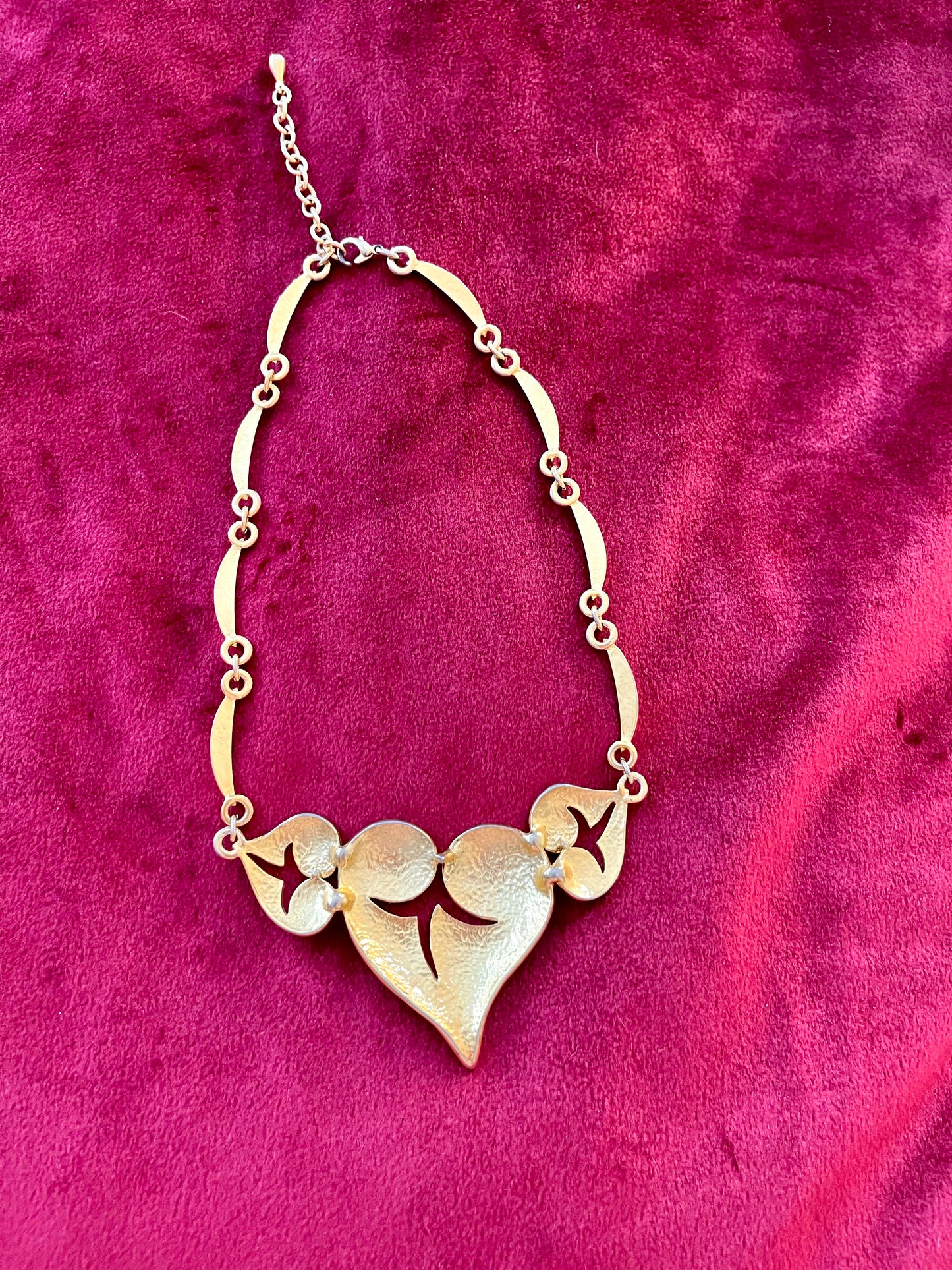 Vintage 80's raro Art Nouveau oro metal corazones collar estilo Christian Lacroix