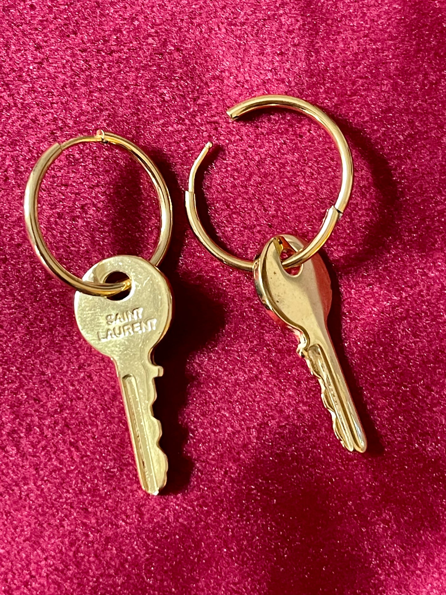 Vintage Saint Laurent Golden Keys & Gold Metal Hoops Earrings