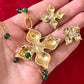 Green Agate Necklace Vintage Cross Design Enameled Jewelry Set Inspiration 90’s Yves Saint Laurent