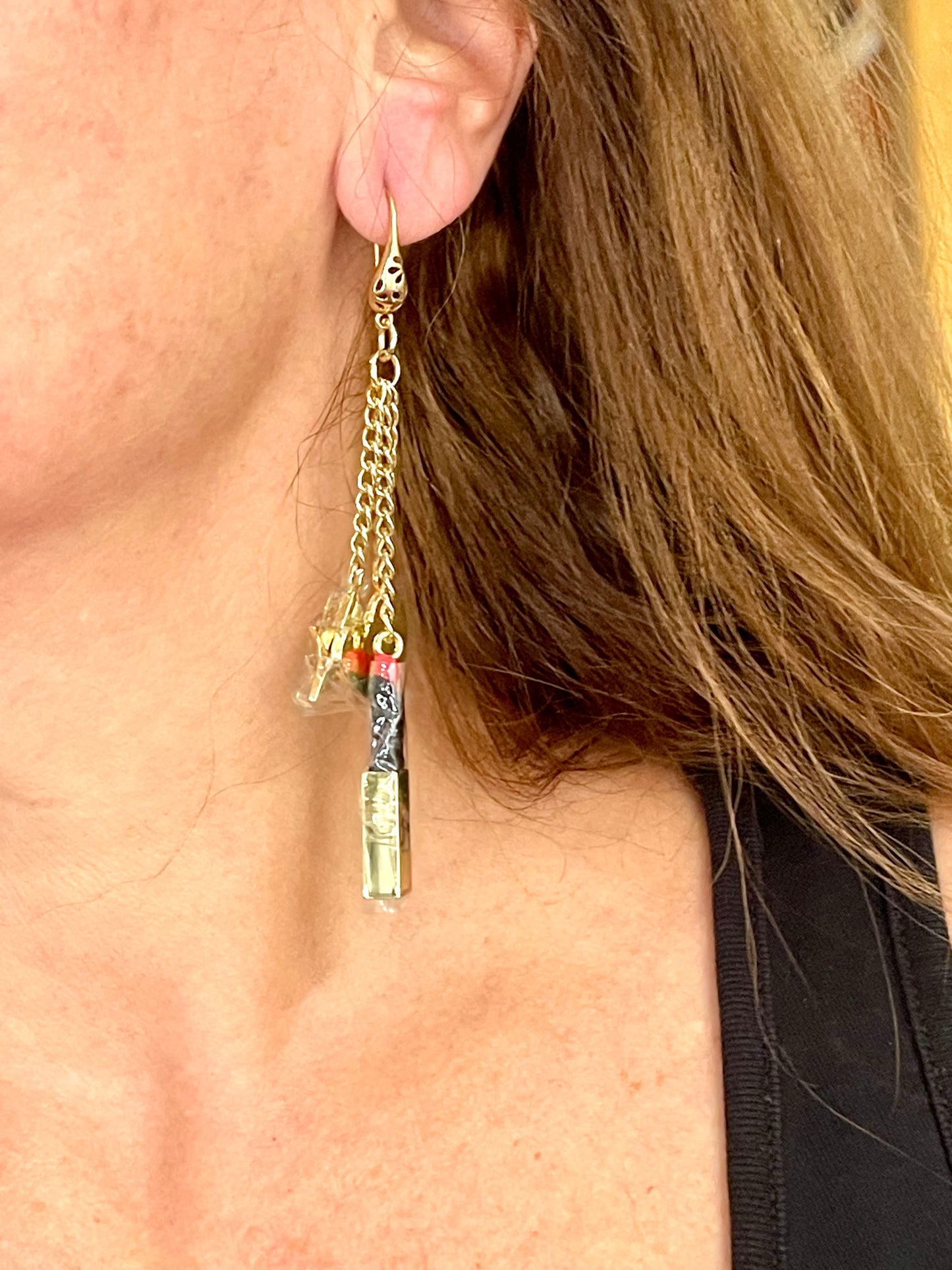 Yves Saint Laurent Beauté Vintage Bag Charms Upcycled Long Chain Earrings – Gold Tone