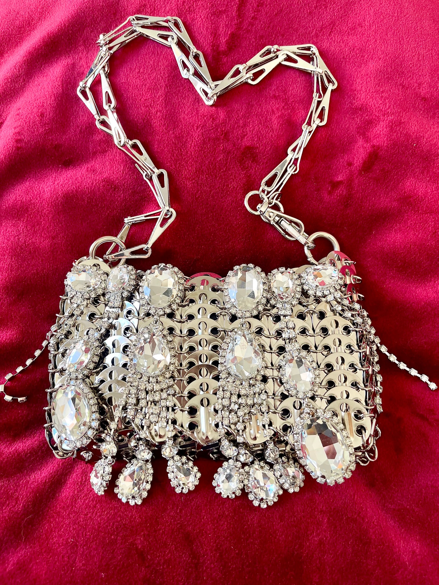 Metal Crystal Charms Bag Phone Holder Style Paco Rabanne