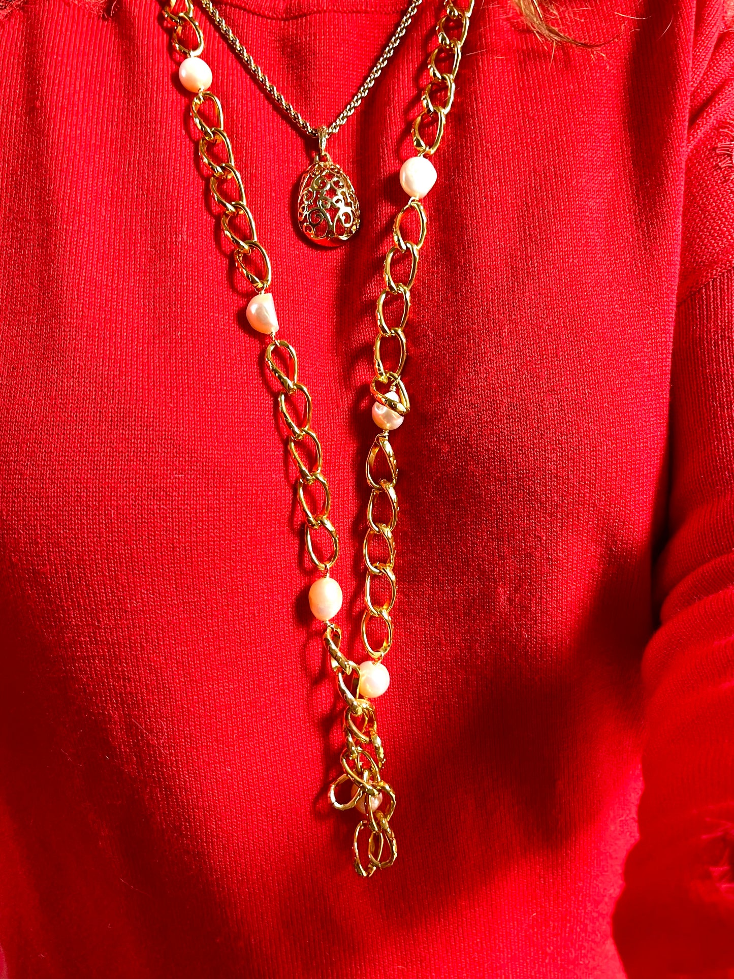 Collier Chaîne Perles de Culture d'Eau Douce Style Haute Couture