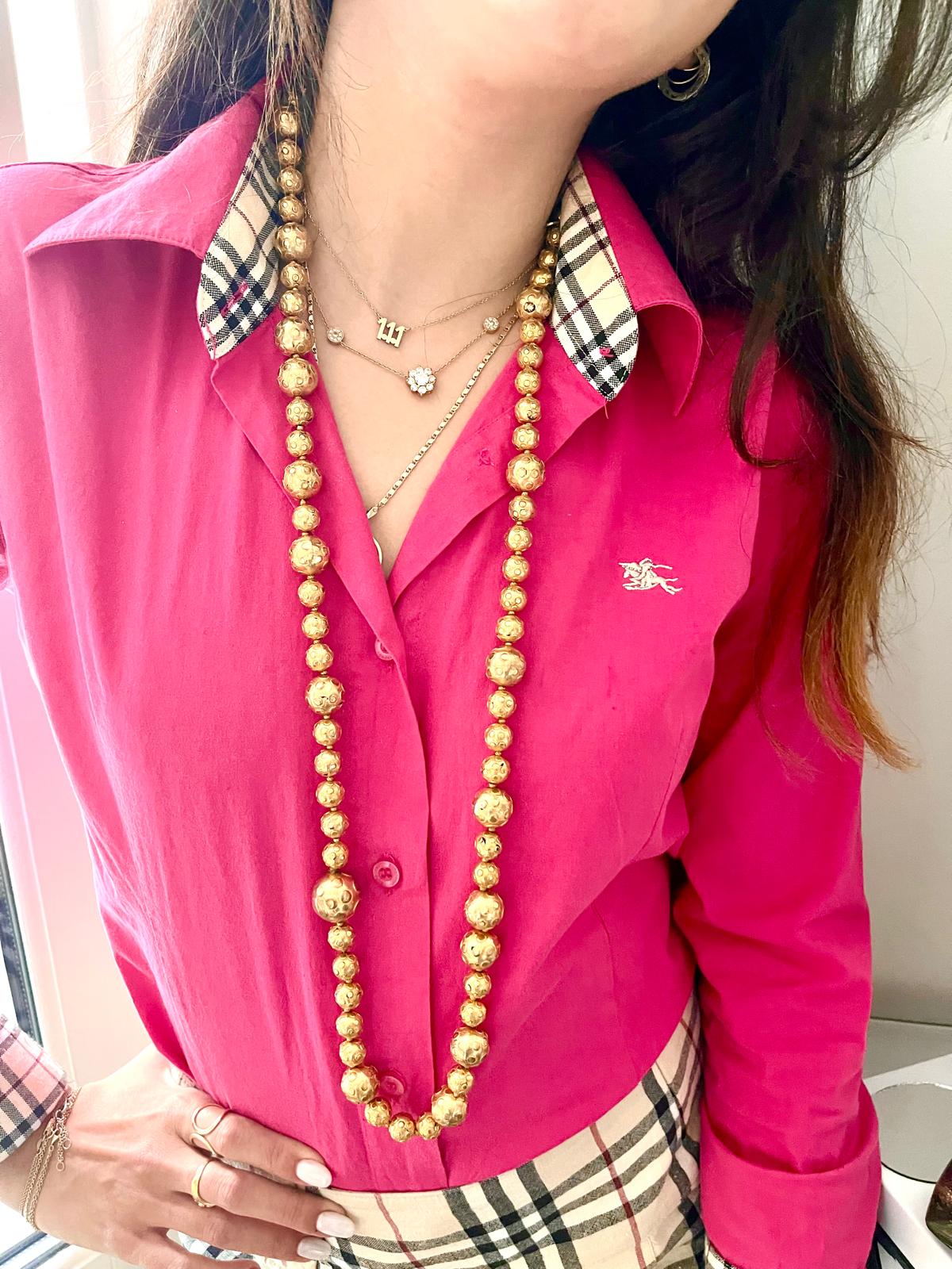 Vintage Yves Saint Laurent Gold Beaded Necklace — 18K Gold Refurbished (45 cm)