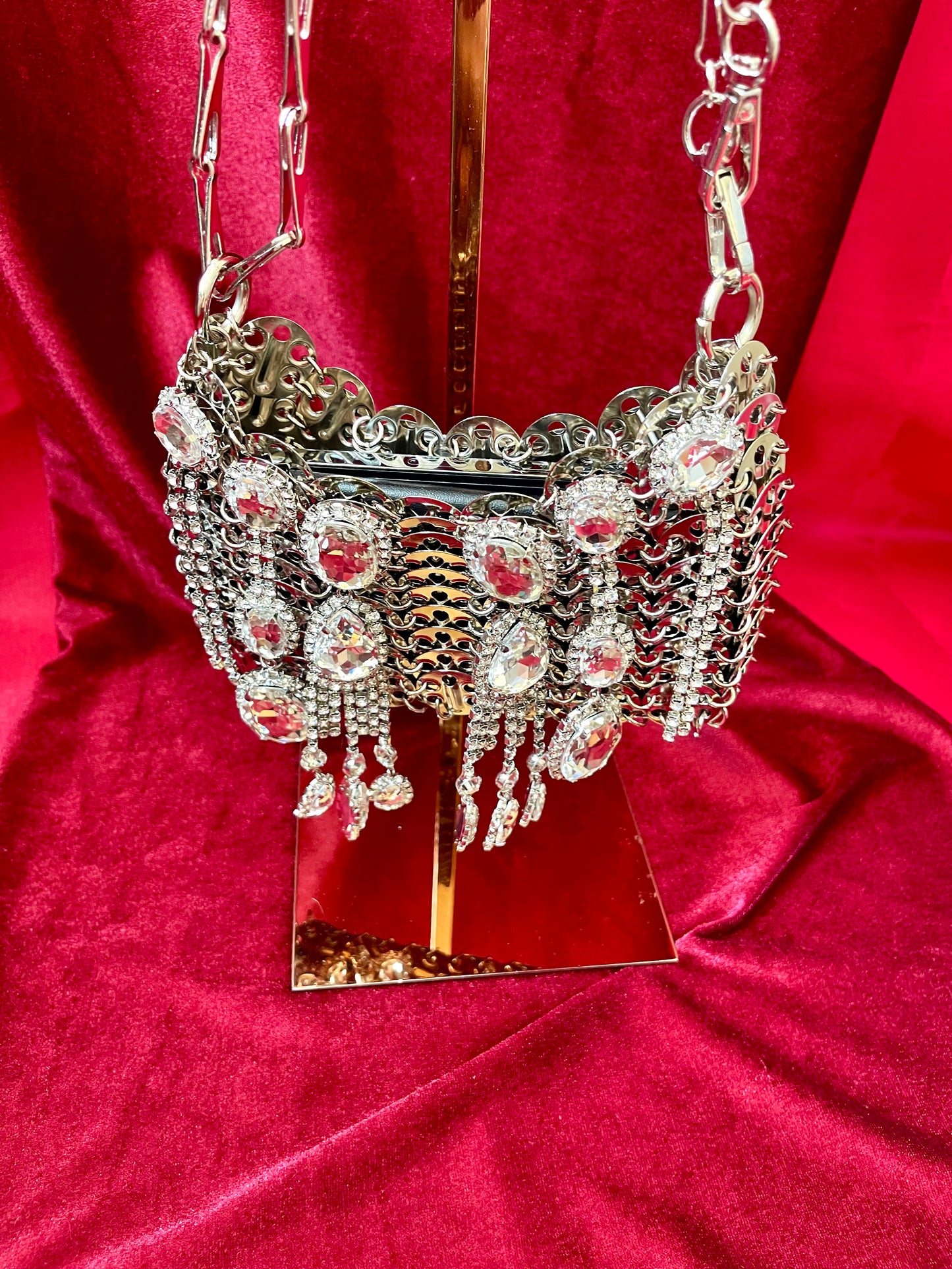 Metal Crystal Charms Bag Phone Holder Style Paco Rabanne