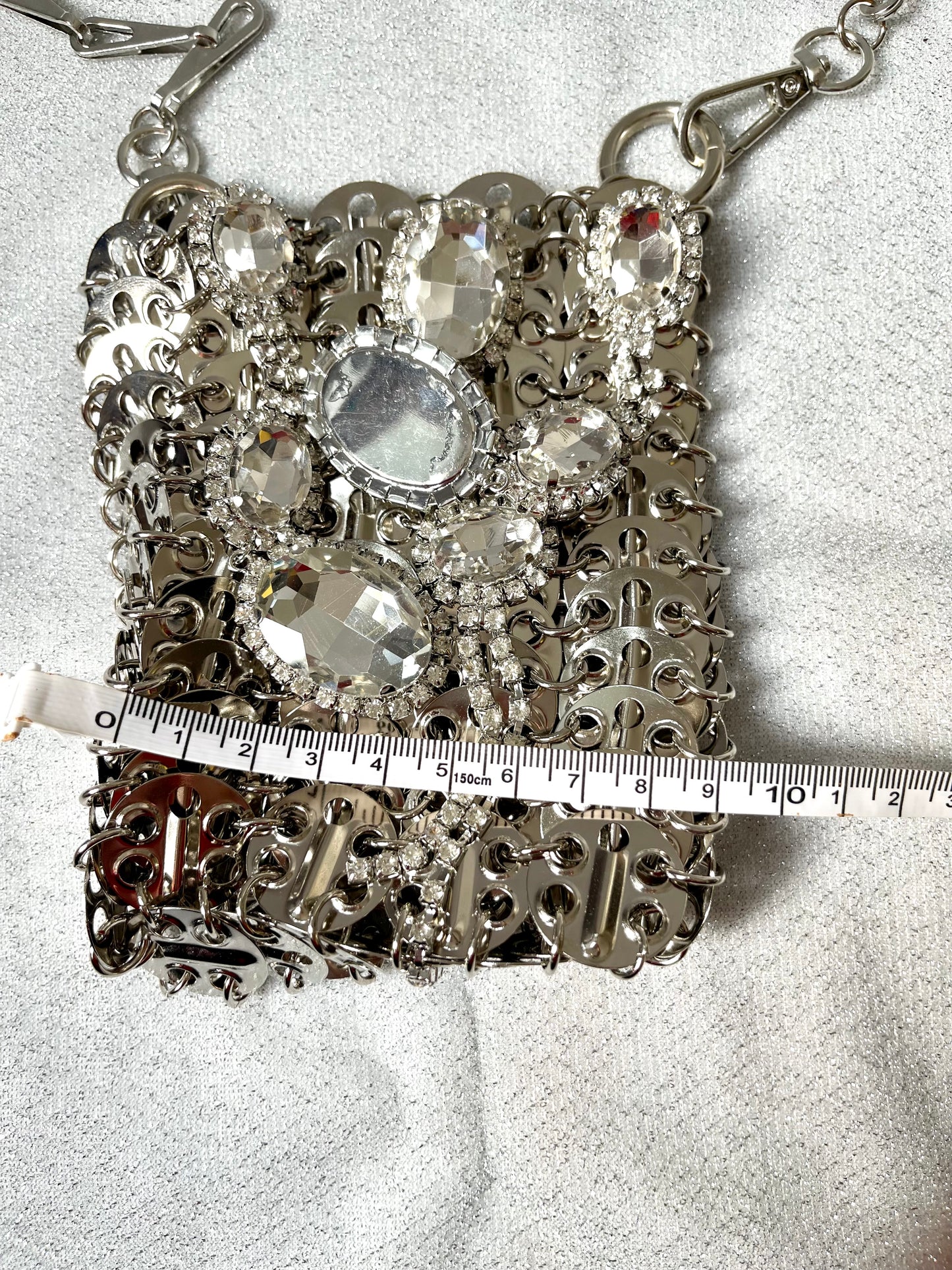 Bolso porta móvil micro metal Broches de cristal extraíbles Estilo Paco Rabanne