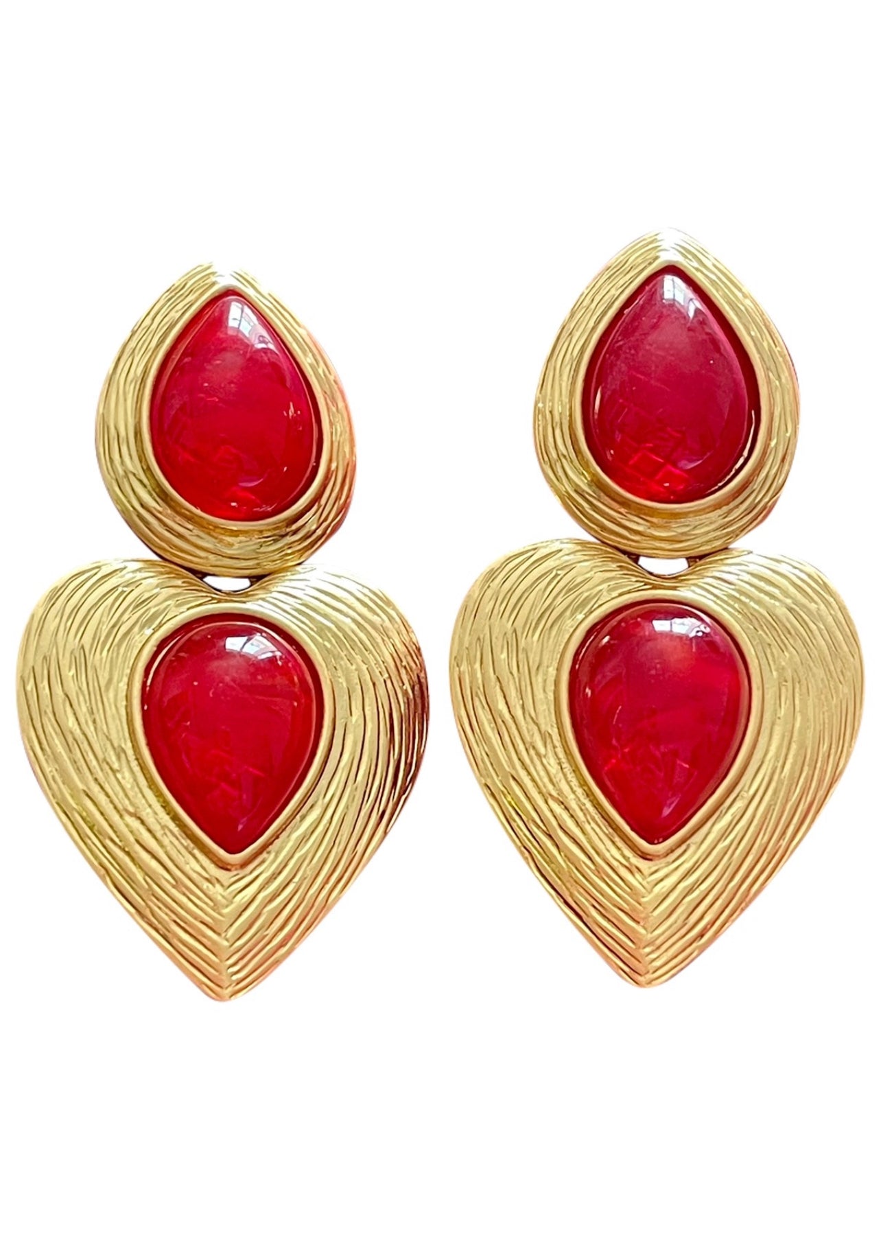 Tear drop old red earrings heart shaped earrings style vintage Yves Saint Laurent 