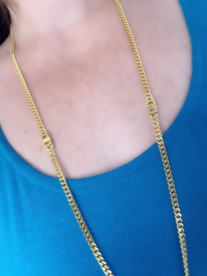 Christian Dior vintage refurbished gold plated 18K long necklace CD charms 