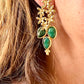 Gold Flower Pendant Earrings Green Agate Stones