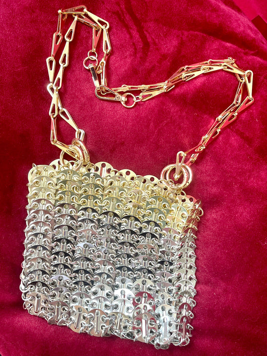 Two Tone Sparkle Design Metal Bag Style Paco Rabanne