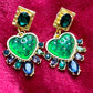 Strong Green Heart Resin Metal Earrings