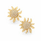 Vintage Yves Saint Laurent Gold sun-shaped earrings with rhinestones on a white background