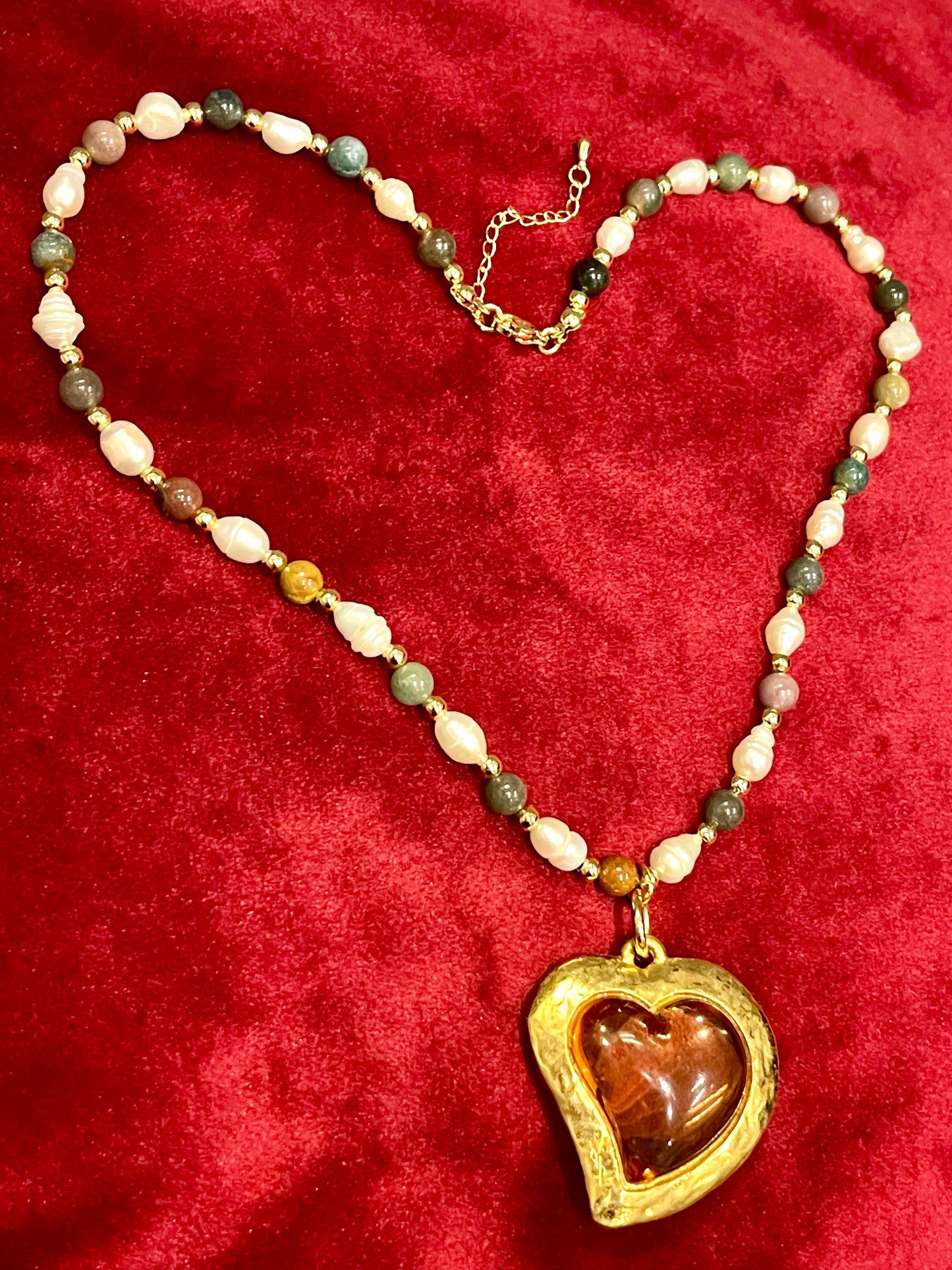 Vintage Yves Saint Laurent Rose Petal Heart Pendant Pearl Necklace
