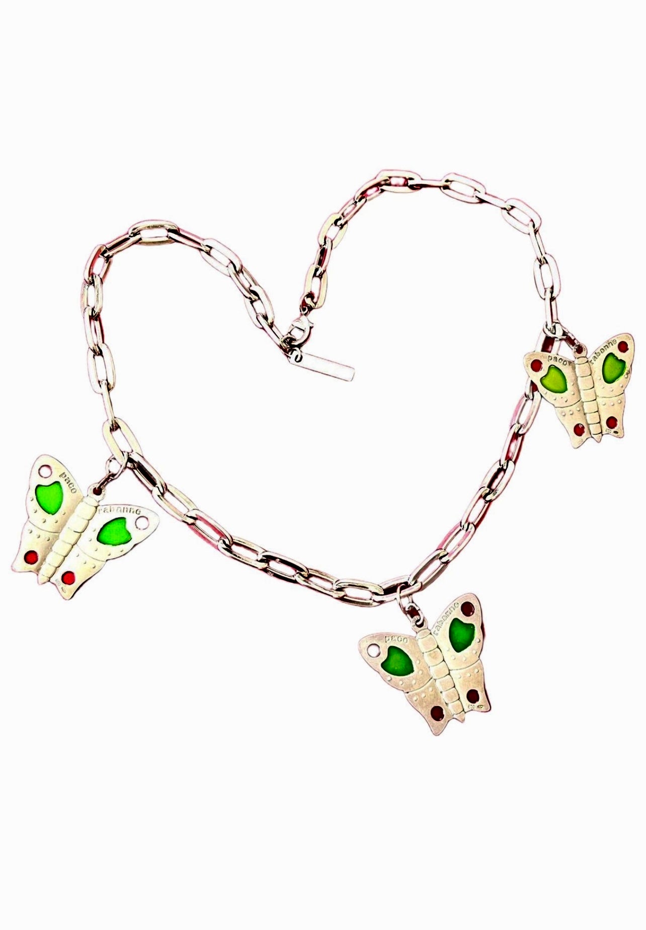 Custom Paco Rabanne Vintage Butterfly Pendant Necklace – Electric Green Accents