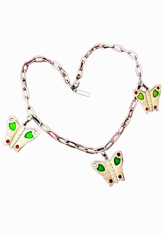 Custom Paco Rabanne Vintage Butterfly Pendant Necklace – Electric Green Accents