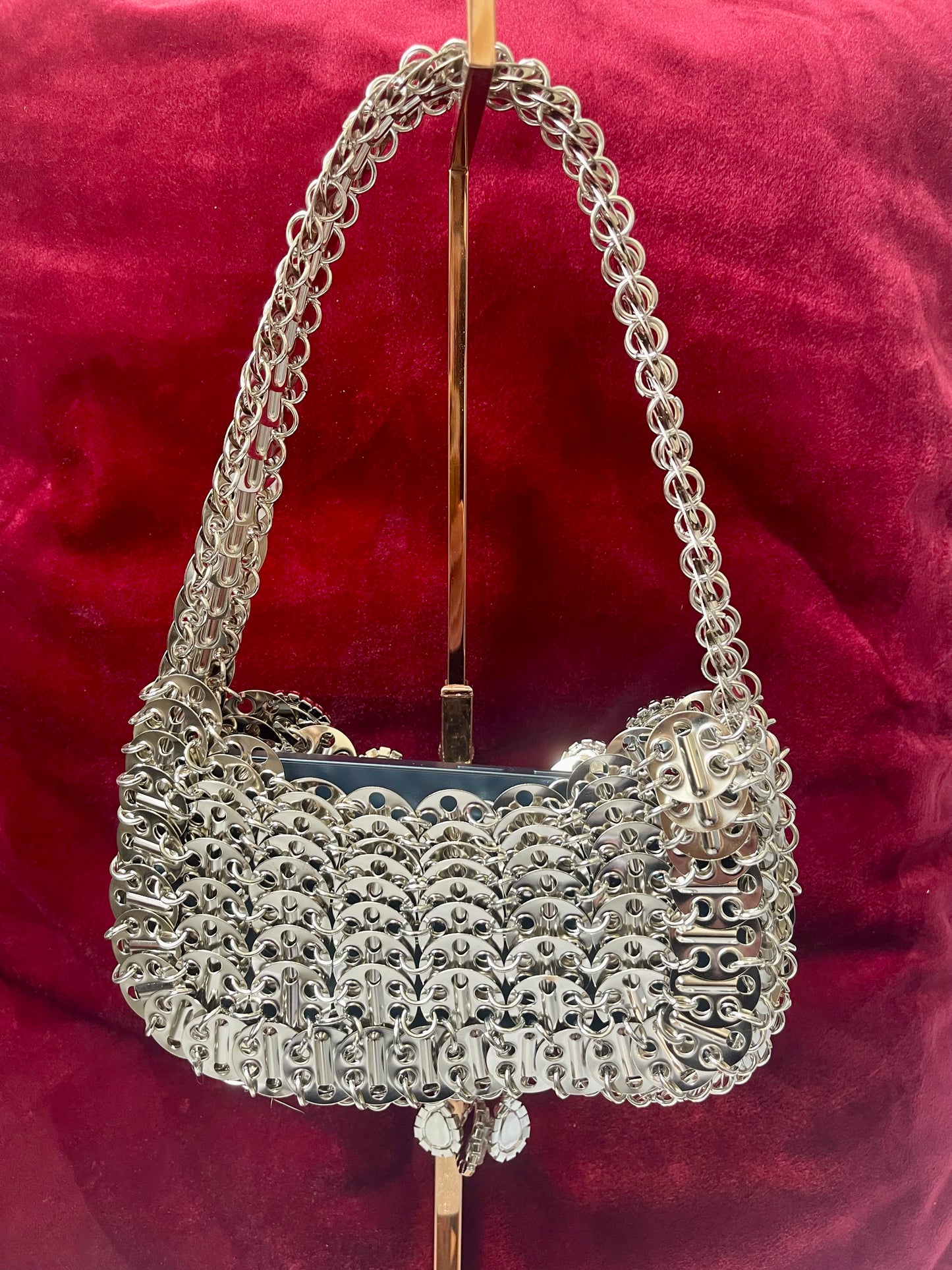 Bolso Mini De Metal Con Charms De Cristal Broches Estilo Paco Rabanne