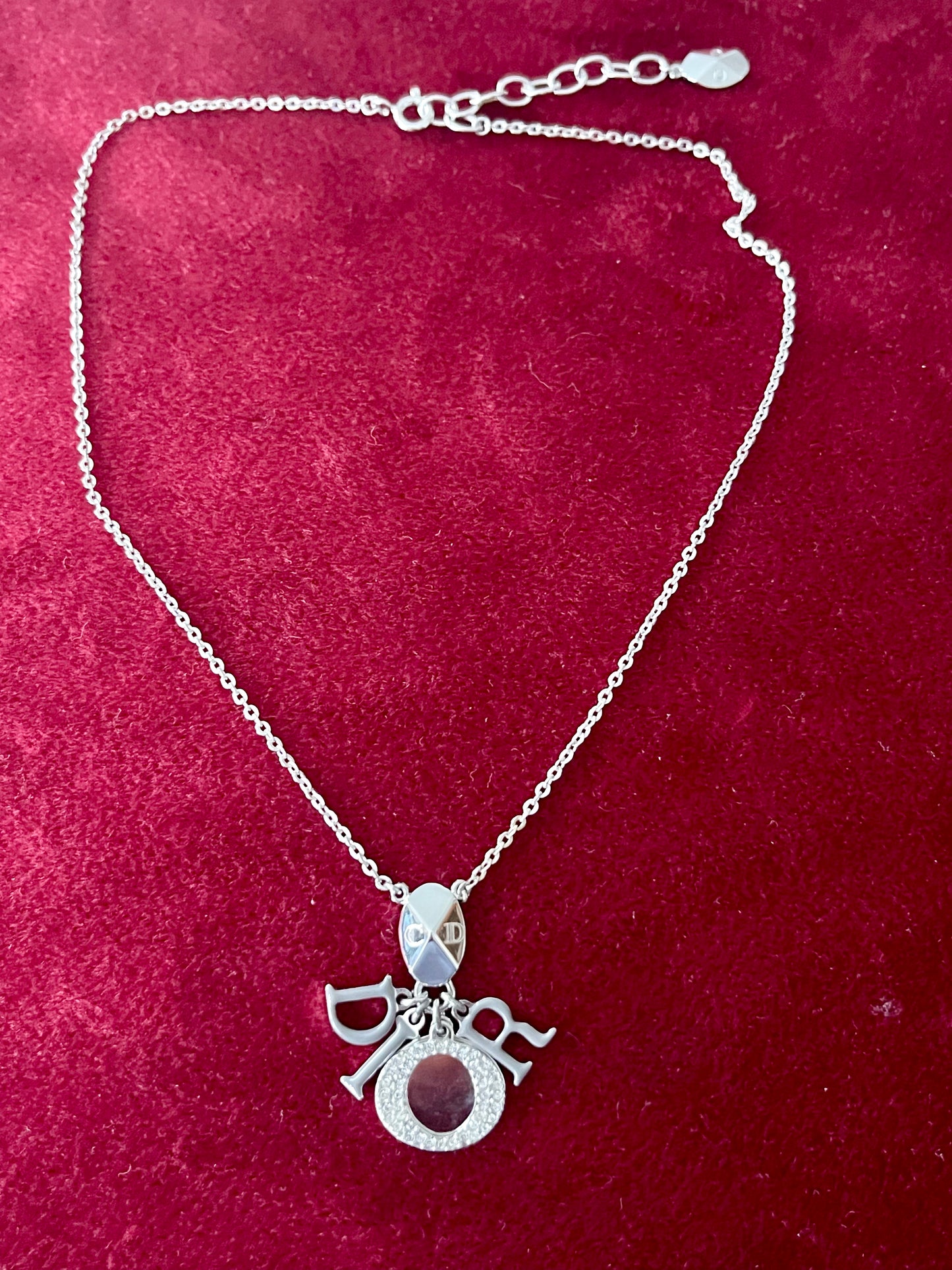 Short Vintage Dior Gourmet Necklace with Grey Enameled Letters