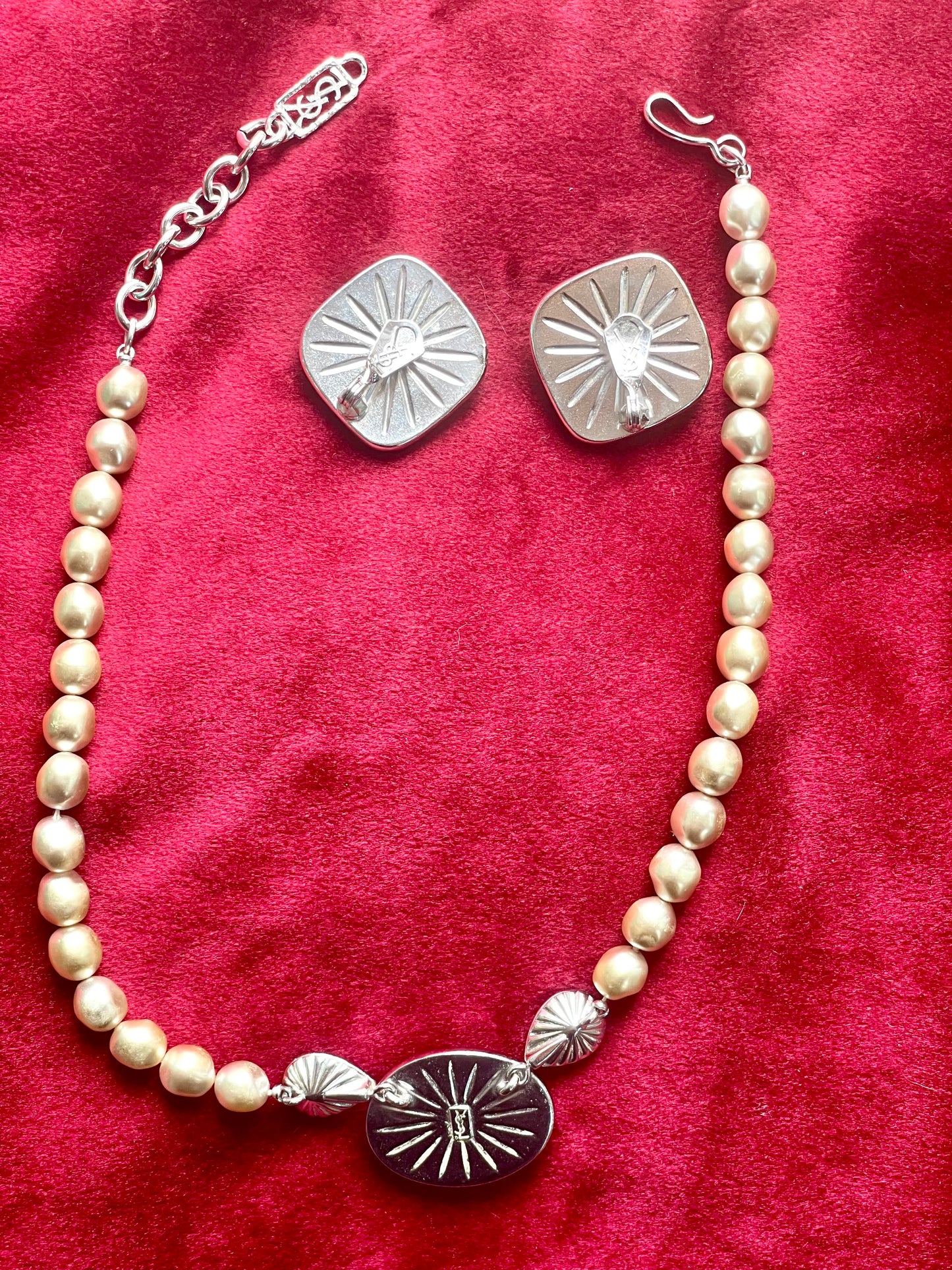 Vintage Yves Saint Laurent Jewelry Set – Necklace & Clip Earrings Late 1970s -80s