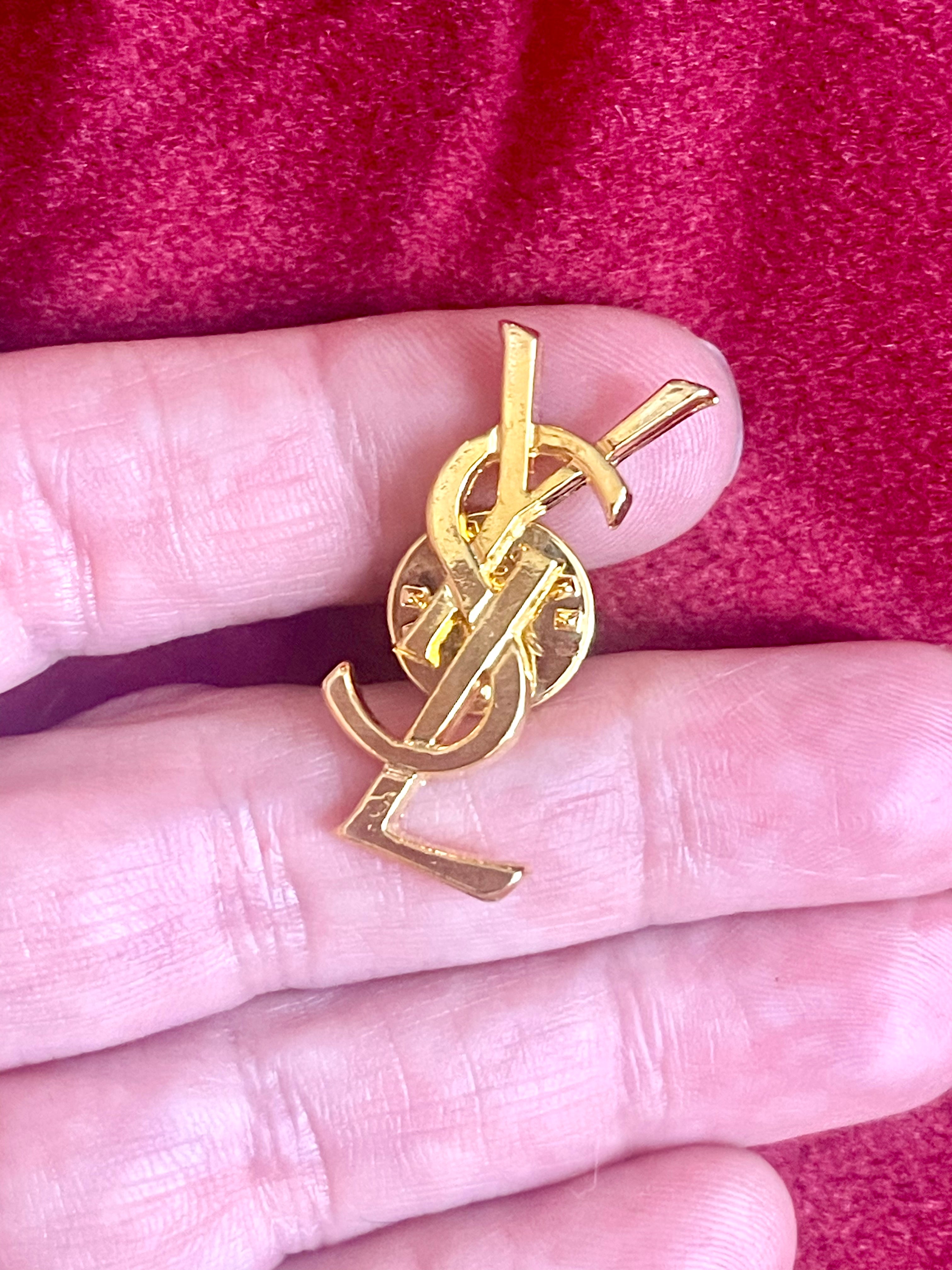 Gold Tone YSL Pin Yves Saint Laurent Unisex Authentic Vintage