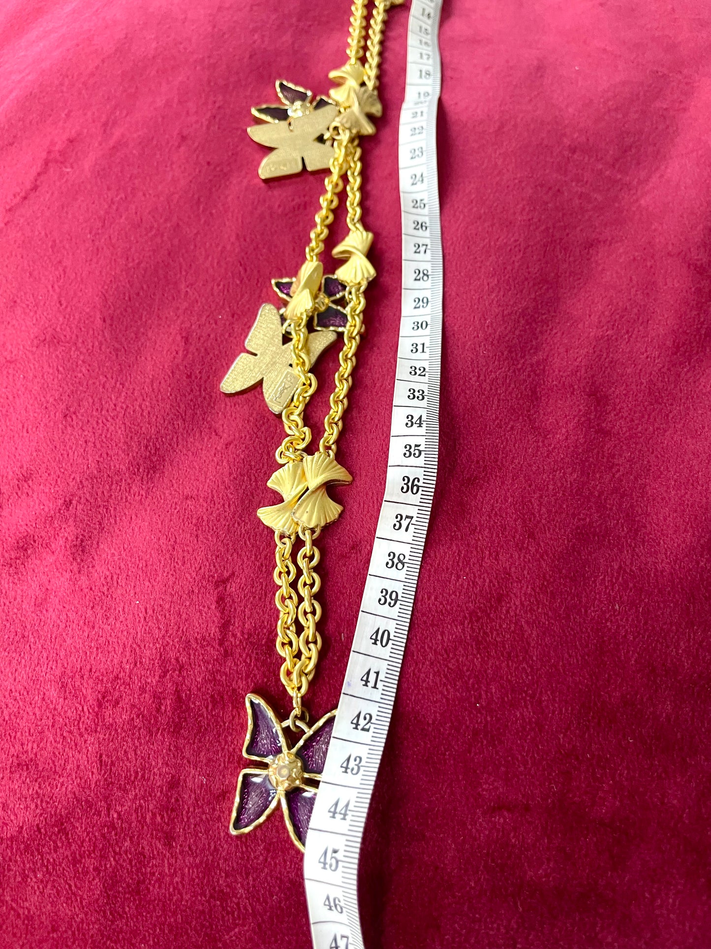 Set of Five Vintage Yves Saint Laurent Pendants on Vintage Nina Ricci Necklace – Rustic Aged Finish