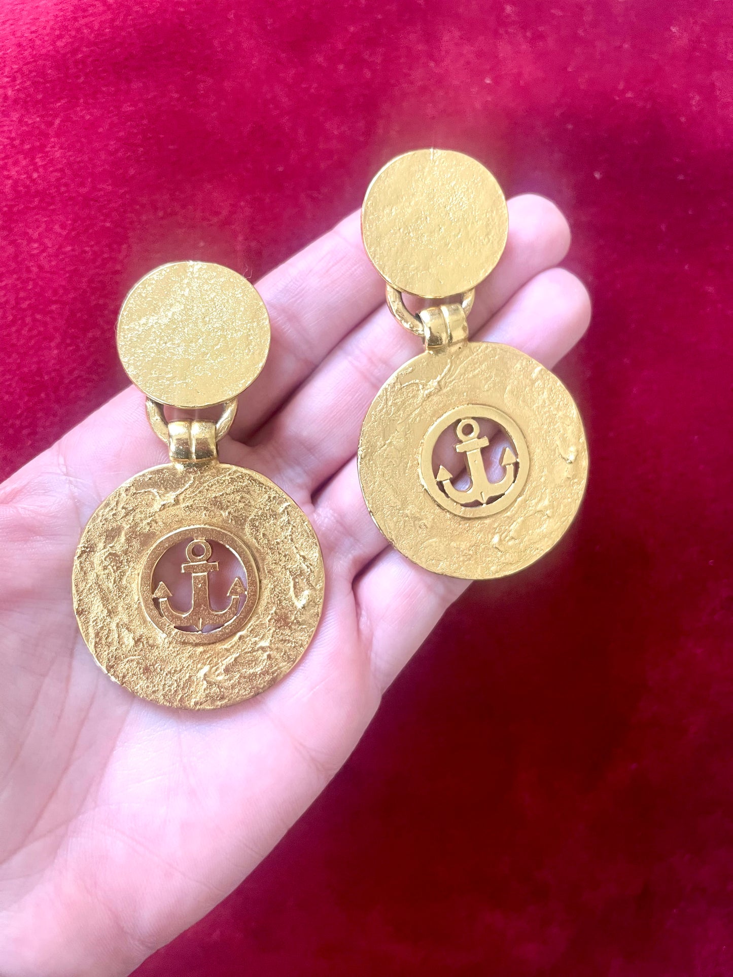 Vintage Yves Saint Laurent Anchor Statement Drop Earrings – Gold Tone