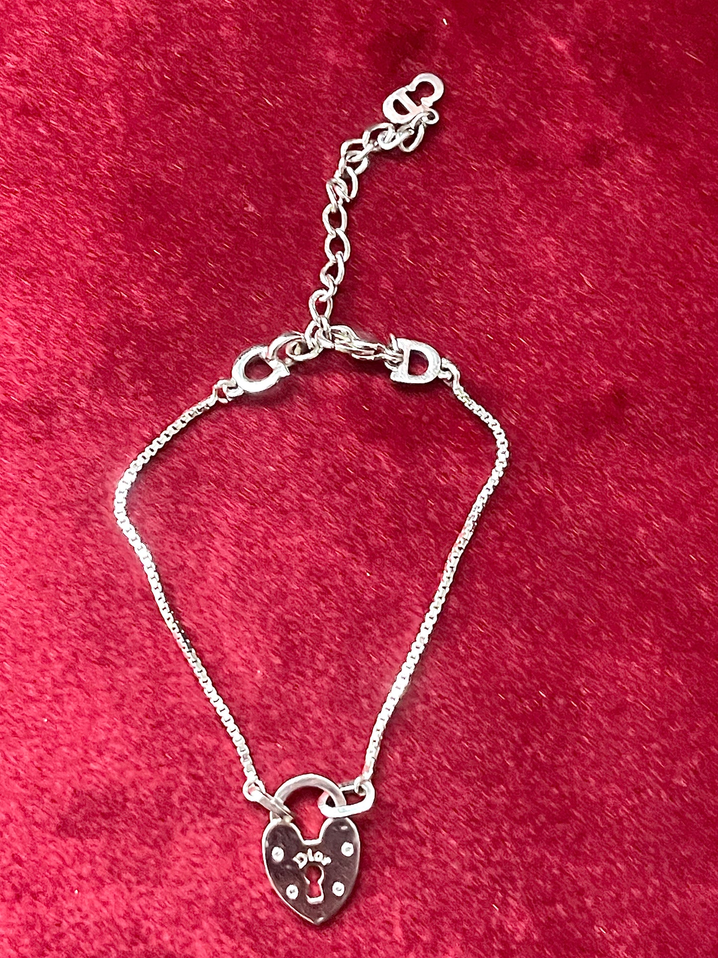 Vintage Dior Silver Tone Heart Lock Charm Authentic Bracelet