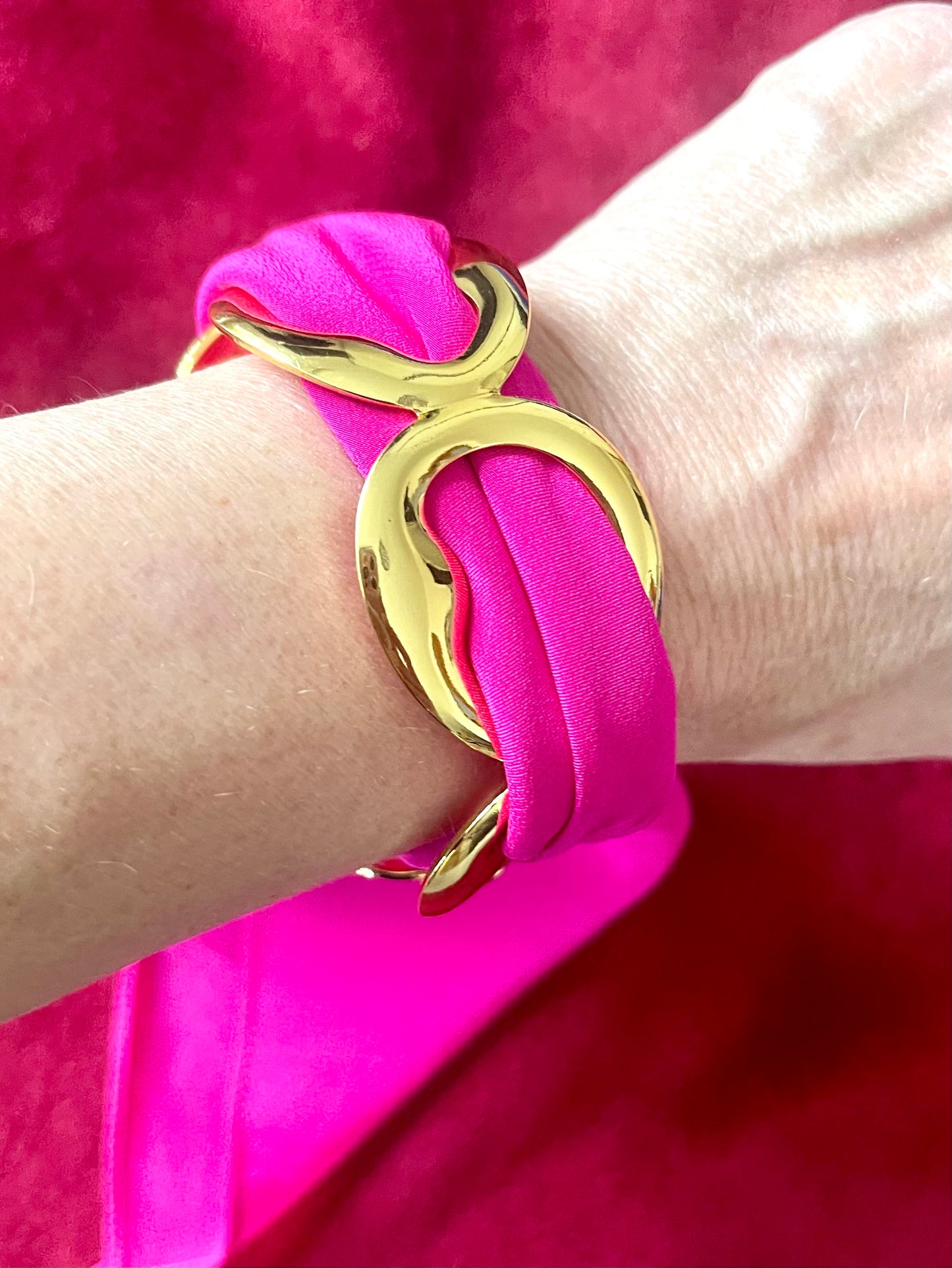 Vintage Dior Pink Silk Scarf & Gold Stainless Steel Bracelet – Customizable Set