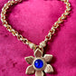 Rare Authentic Vintage Gold Flower Blue Rhinestone Yves Saint Laurent Brooch Pendant