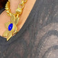 Rare Authentic Vintage Gold Flower Blue Rhinestone Yves Saint Laurent Brooch Pendant