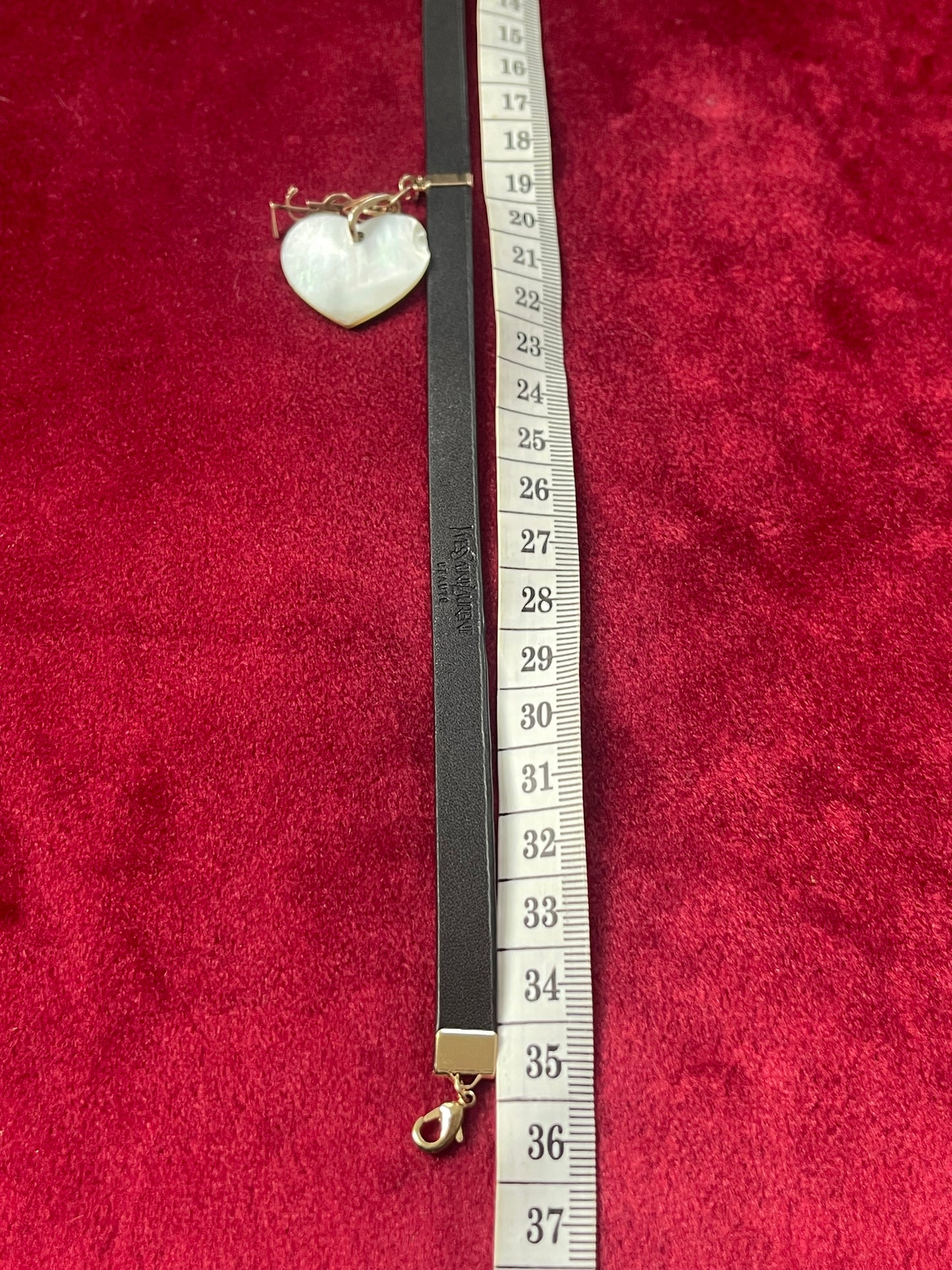 Vintage Yves Saint Laurent Heart Seashell Pendant on Black Leather Necklace