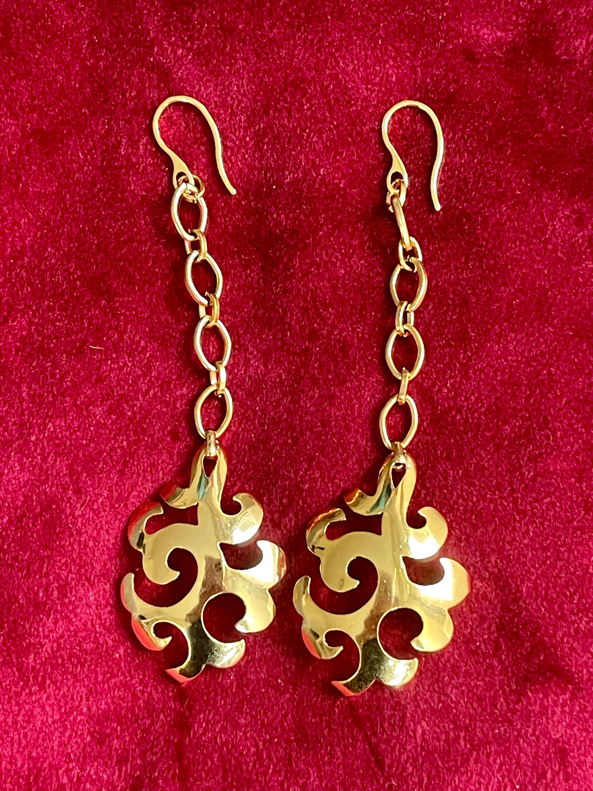 Vintage Yves Saint Laurent long drop earrings upcycled from signed YSL pendants