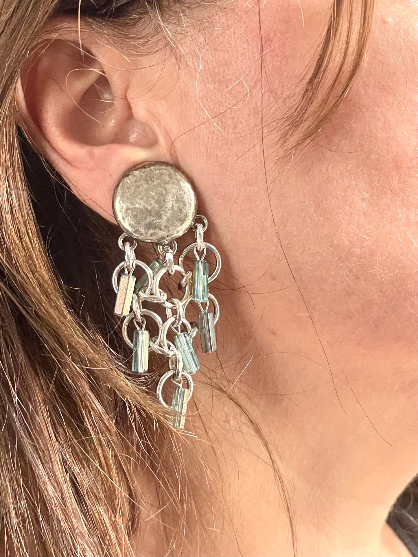 Pendientes vintage de plata vieja con efecto perla de Paco Rabanne