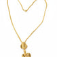 Vintage Yves Saint Laurent Arty Gold-tone necklace forming a heart shape with its chain. The pendant features two textured, sculptural heart-shaped elements in a brushed gold finish, connected vertically for an artistic vintage look