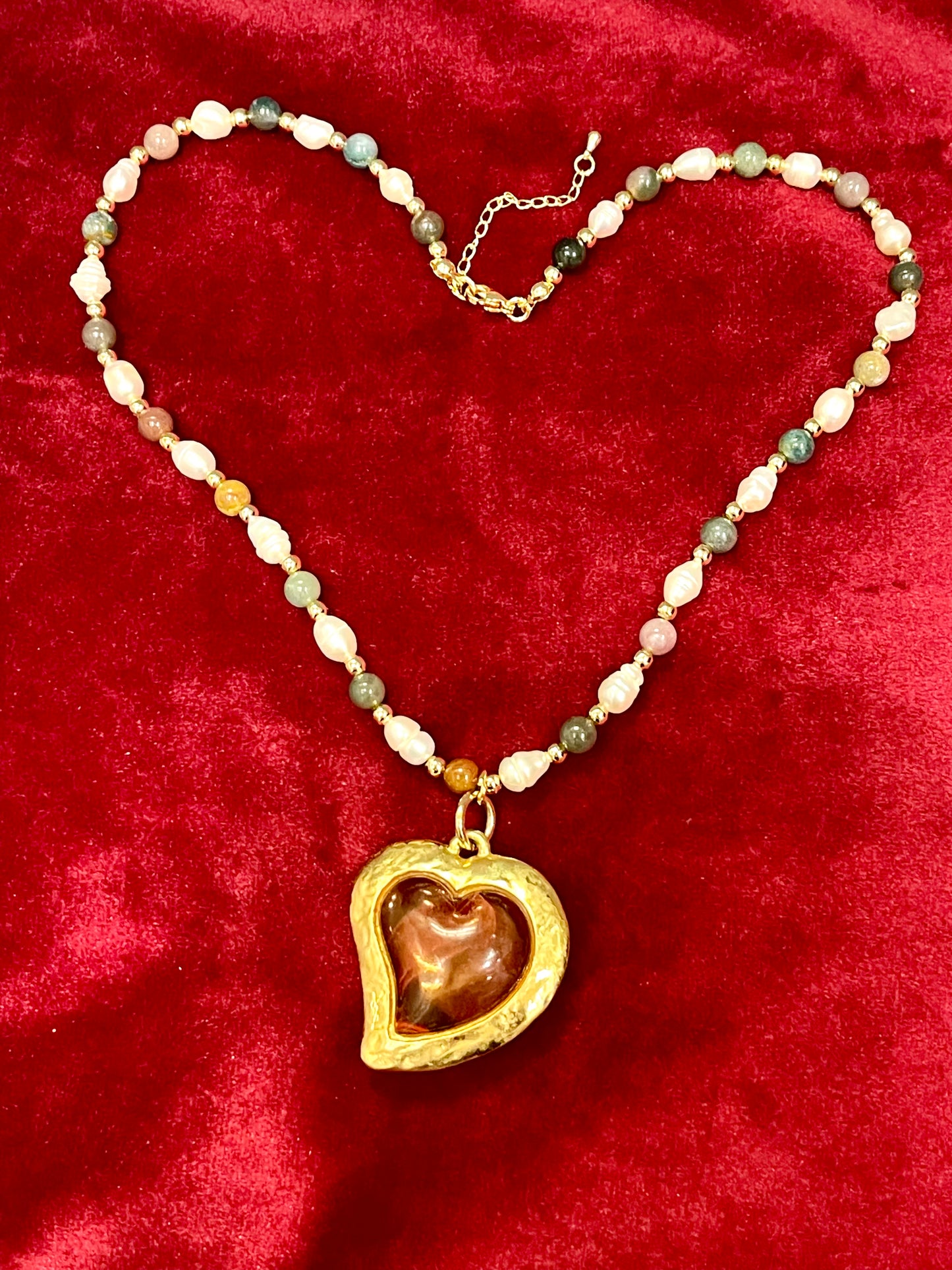 Vintage Yves Saint Laurent Rose Petal Heart Pendant Pearl Necklace