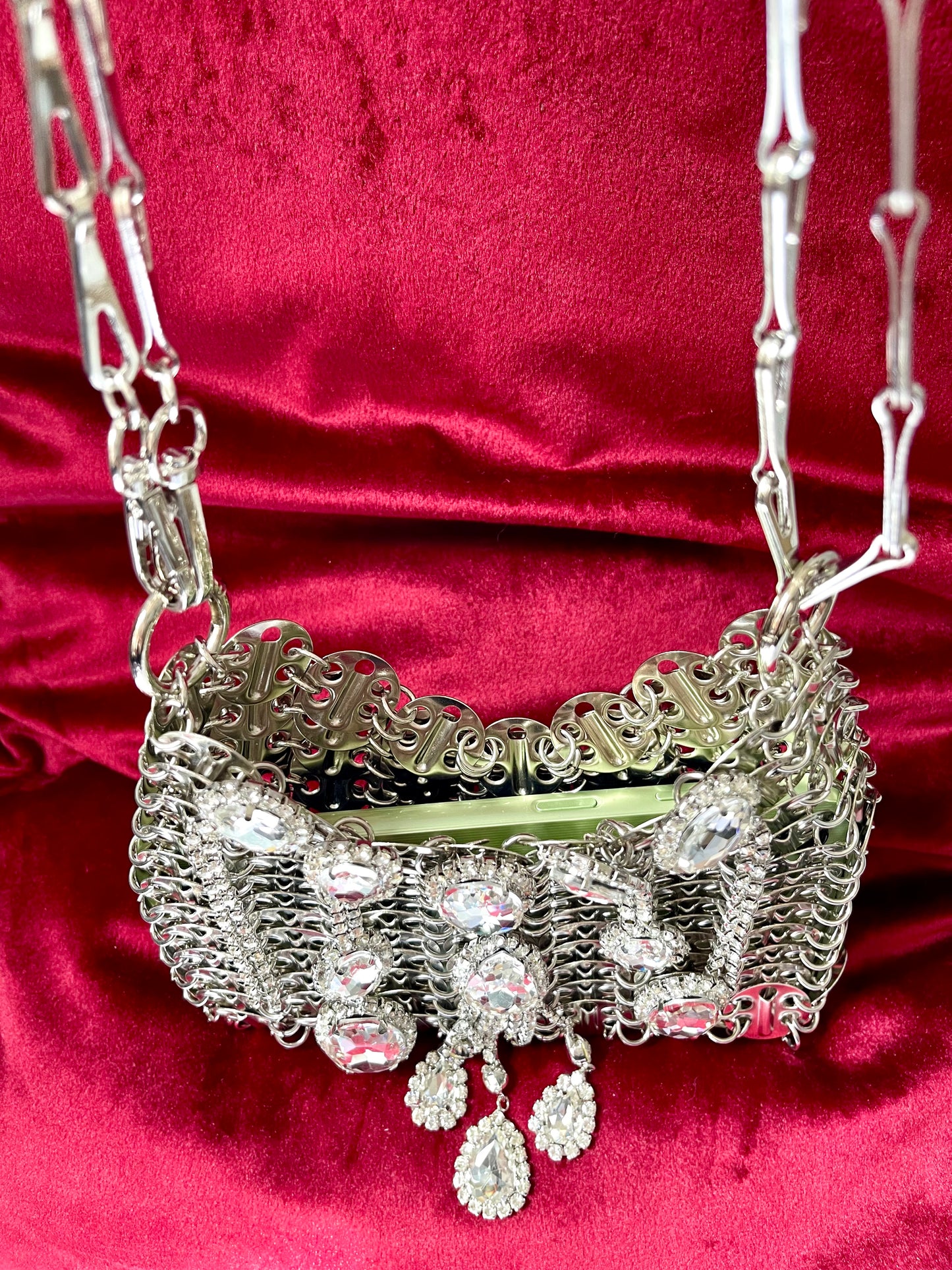 Metal Crystal Charms Purse Phone Holder Style Paco Rabanne