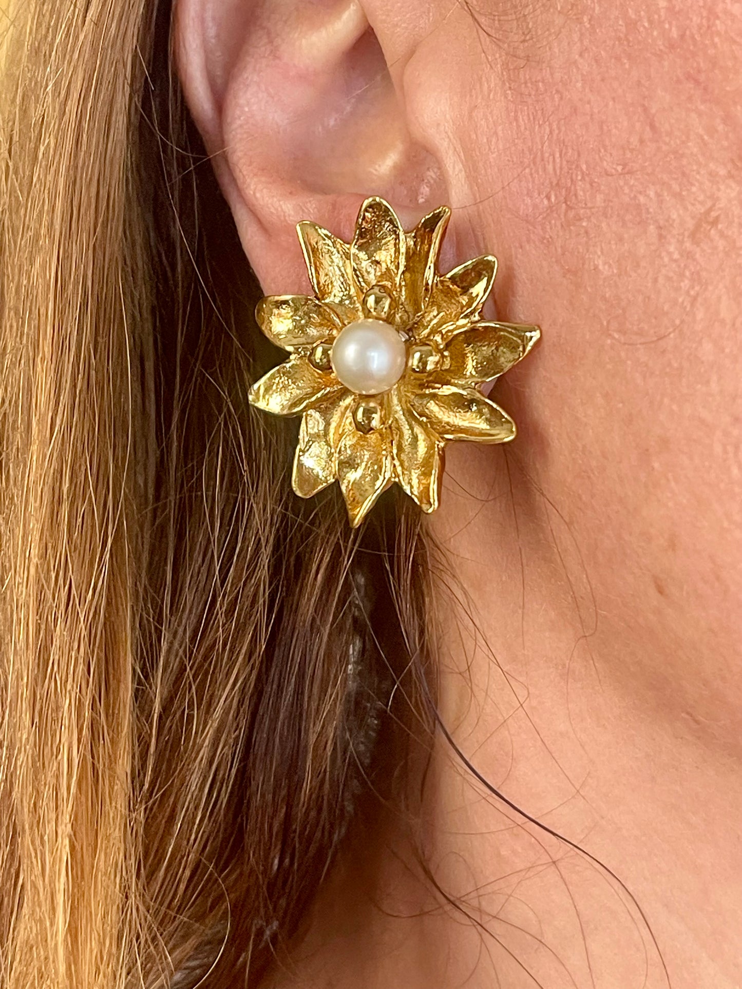 Vintage Yves Saint Laurent Floral pearl Earrings