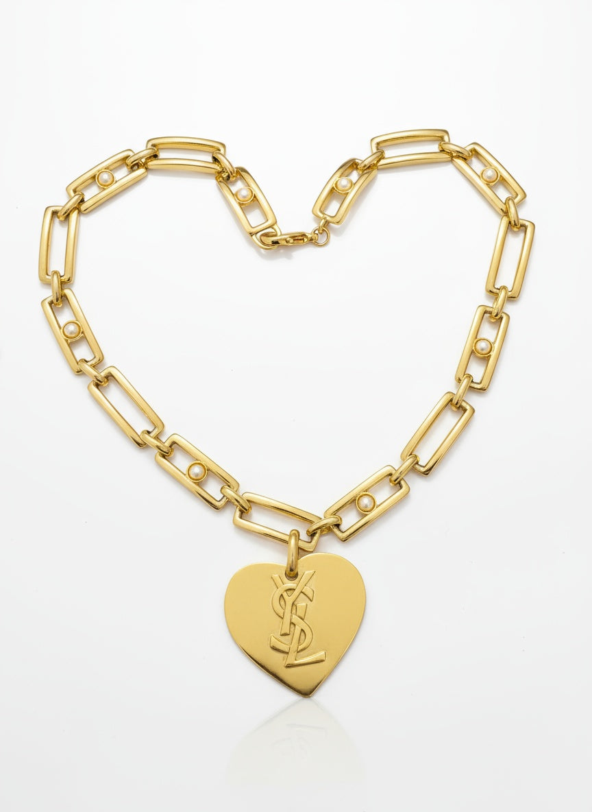 Vintage Yves Saint Laurent Authentic Heart Pendant Orena Necklace