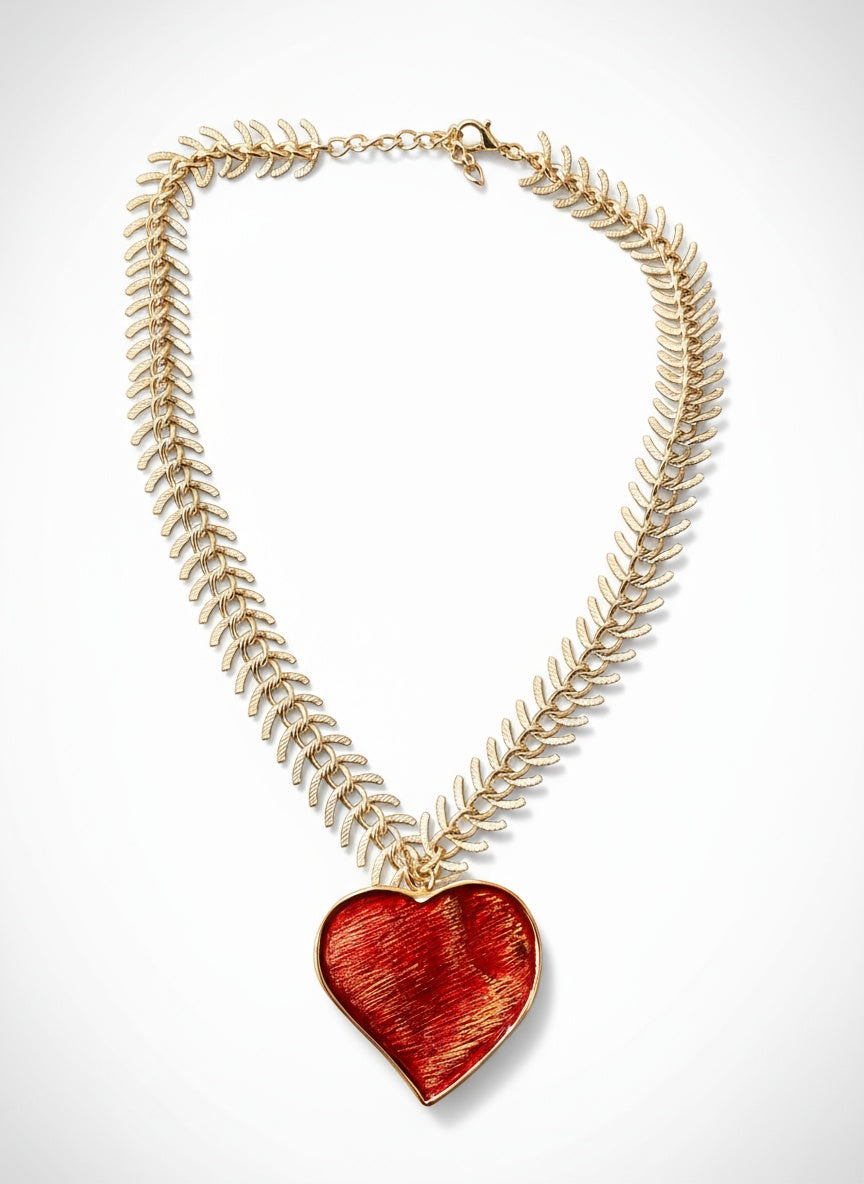 Arty Yves Saint Laurent vintage 80’s red enamel gold plated heart charms statement pendant necklace brooch rare items 