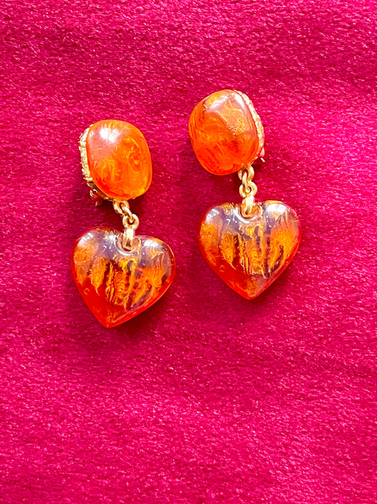 Boucles d'oreilles vintage Yves Saint Laurent Coeurs couleur ambre