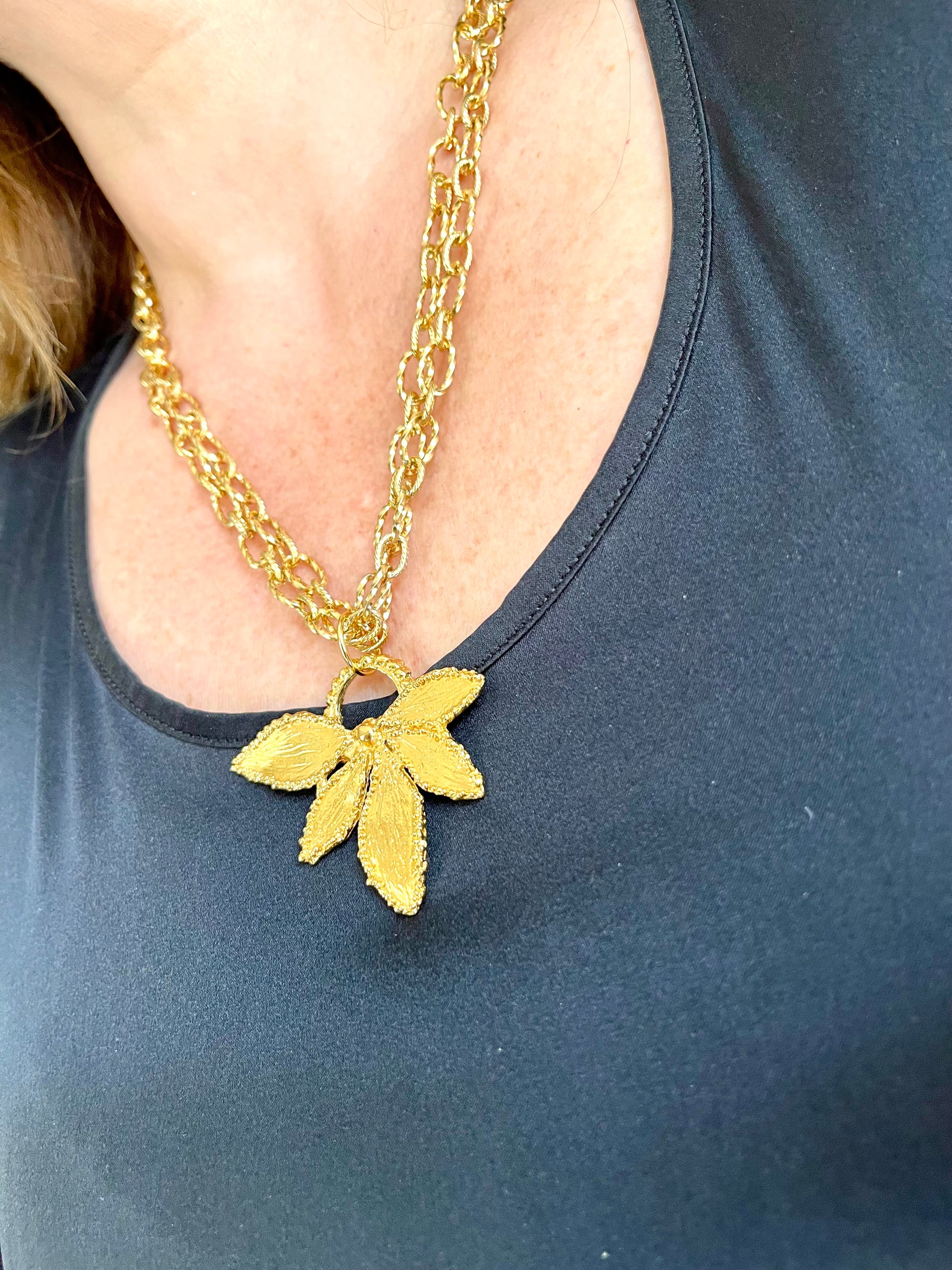 Yves Saint Laurent Leaf Pendant 80’s vintage authentic worn by model versatile adjustable design 
