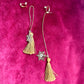 Yves Saint Laurent signed snowflake charm tassel earrings in gold tone, asymmetrical upcycled design with removable clip-ons