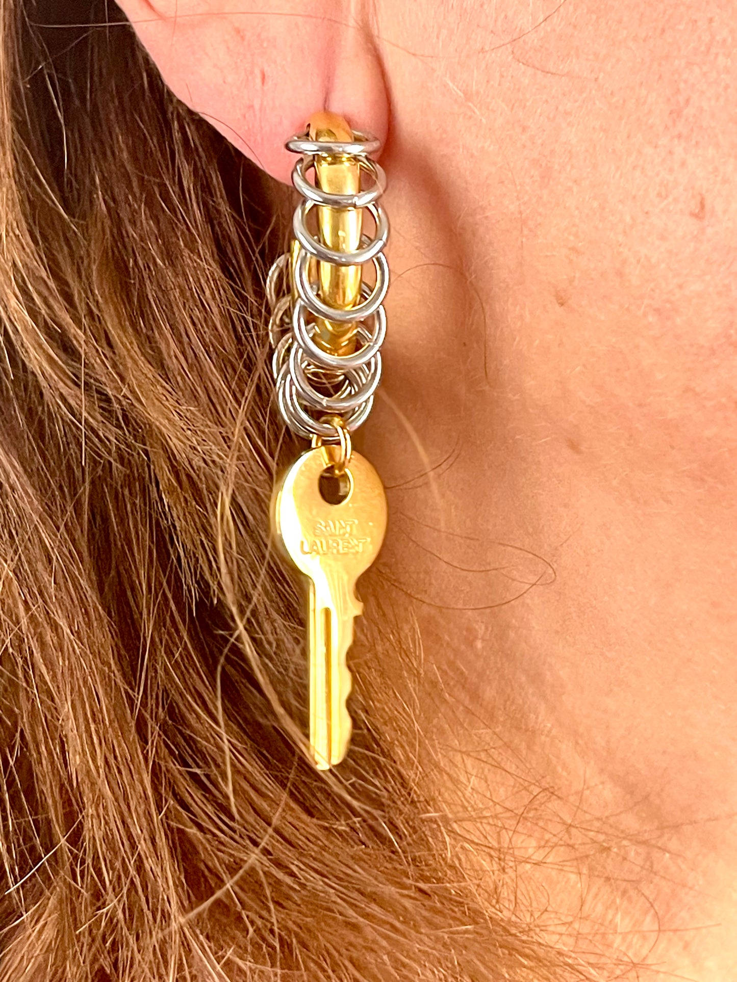 Modified Hoop Earrings Vintage Saint Laurent Golden Keys