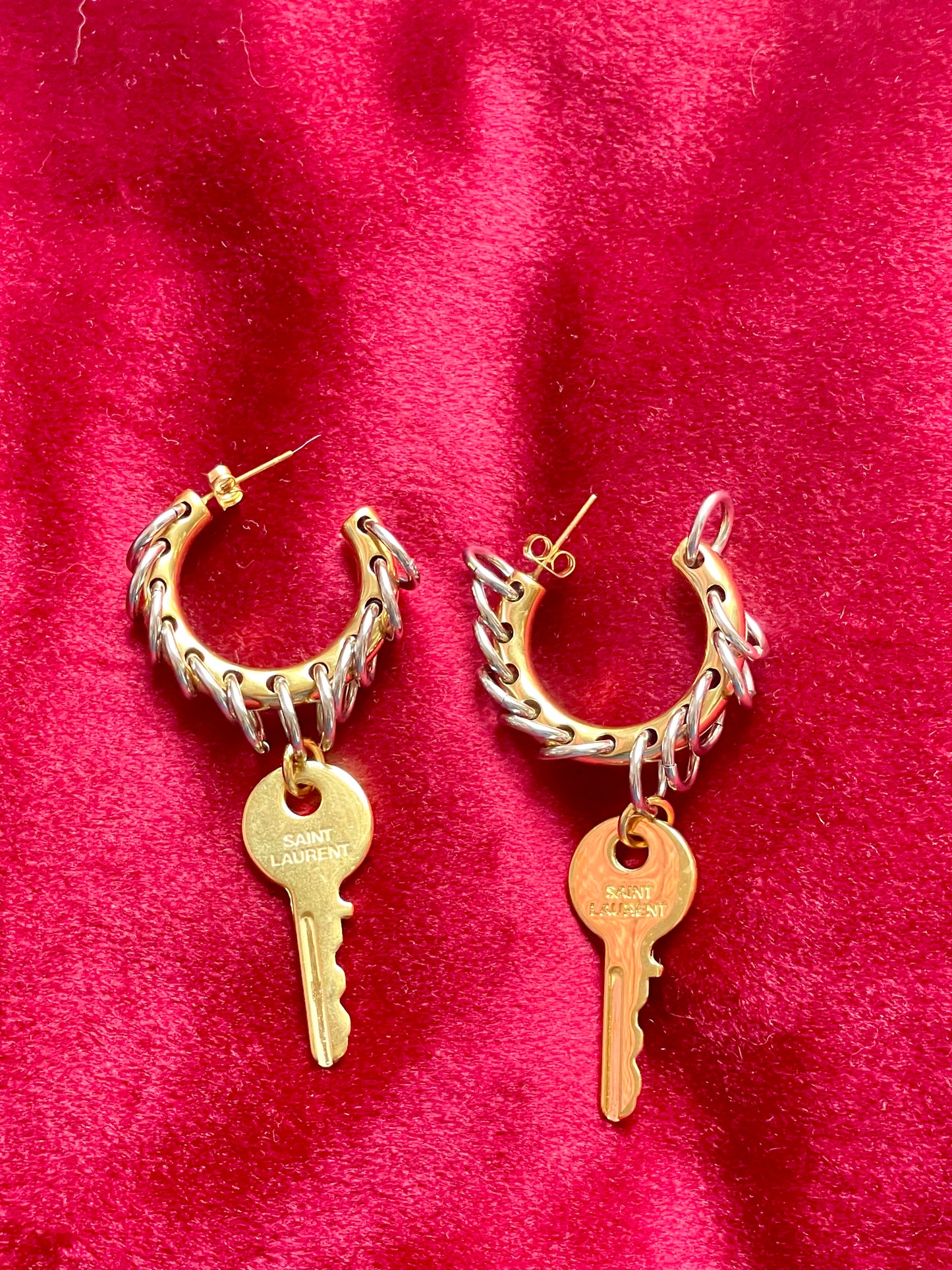 Modified Hoop Earrings Vintage Saint Laurent Golden Keys