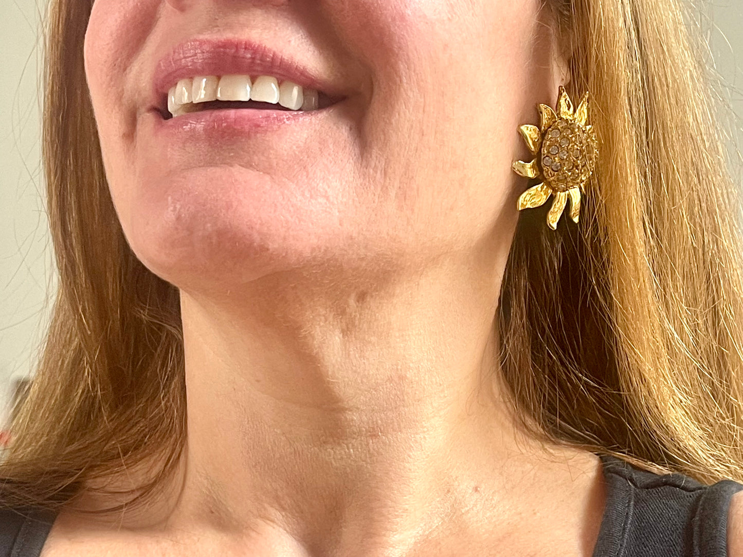 Vintage Yves Saint Laurent Sun Crystal Earrings – Gold Tone