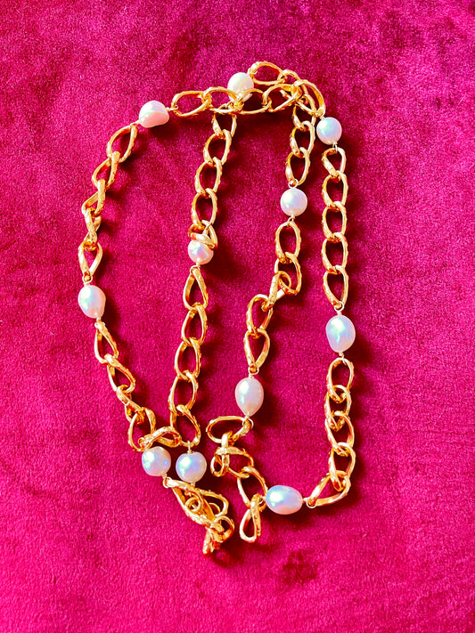 Chain Necklace Fresh Water Cultured Pearls Haute Couture Style