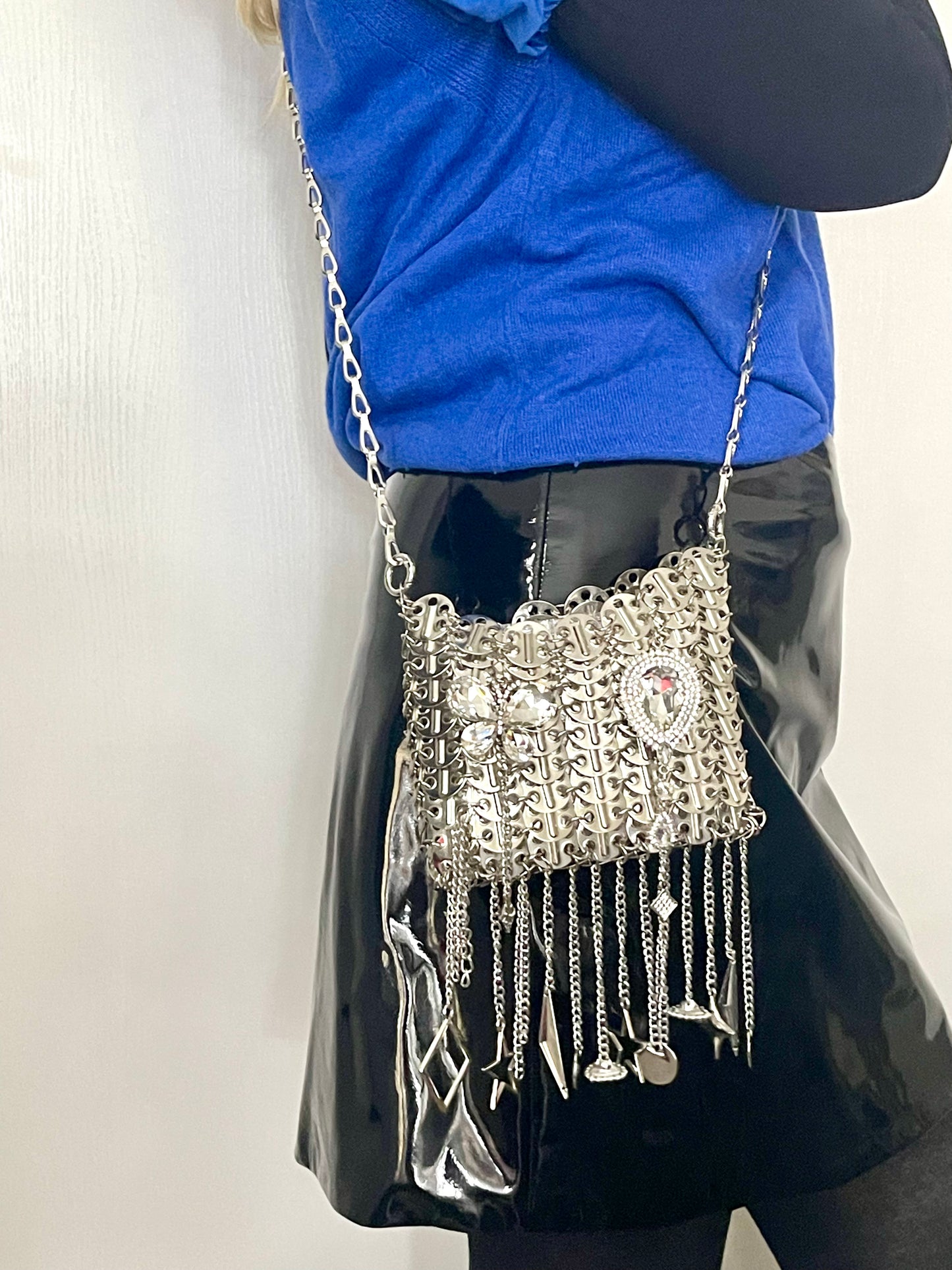 Metal & Dangling Crystal Charms Bag Style Paco Rabanne